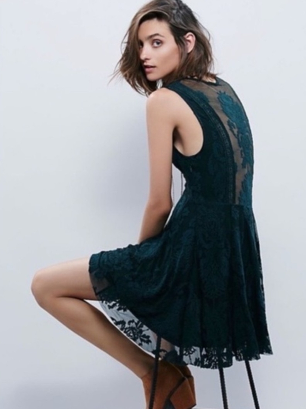 Free People Reign Over Me Lace Embroidered Dress In Dark Green Size 4